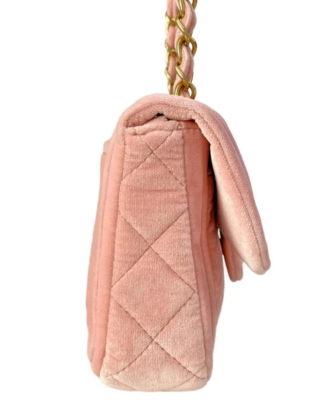 CHANEL Matelasse Pink Velour Shoulder Bag gold hardware